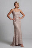 Champagne Mermaid 2 Piece Lace Floral Long Mother of the Bride Dress