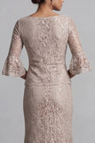 Champagne Mermaid 2 Piece Lace Floral Long Mother of the Bride Dress