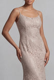 Champagne Mermaid 2 Piece Lace Floral Long Mother of the Bride Dress