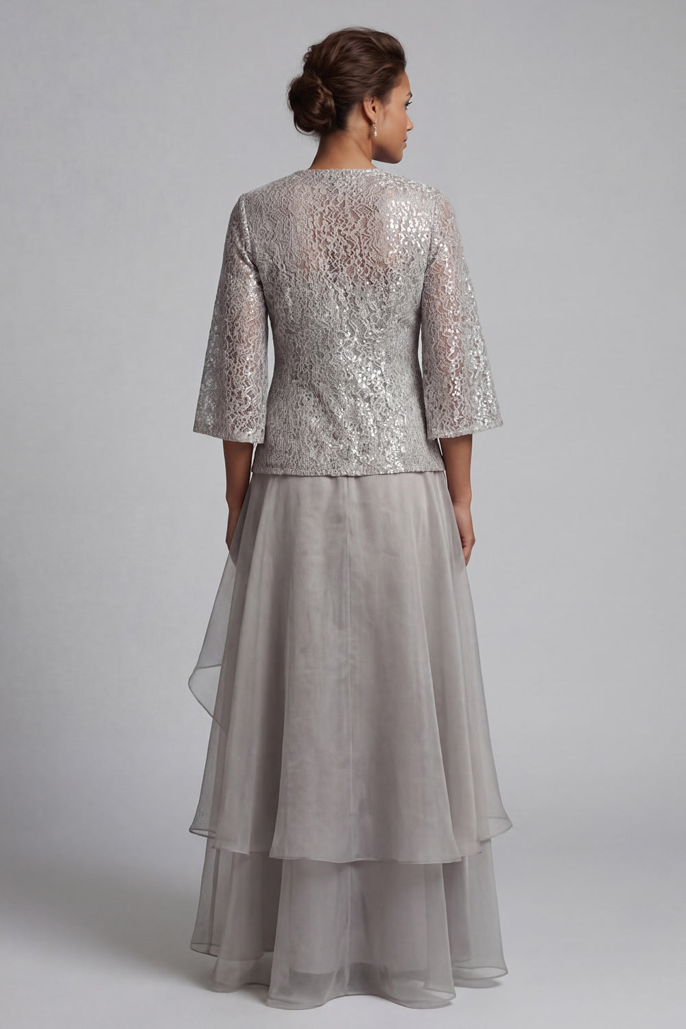grey lace dress for wedding guest Modest Cap Sleeve Lace A Line Grey Floor-Length Chiffon Wedding Guest AlineBridal