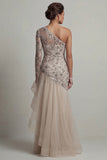 One Shoulder Ruffled Mermaid White Sequin Mother Of the Bride Dress