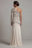 One Shoulder Sequin Mermaid Apricot Mother Of the Bride Dress