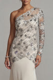 One Shoulder Sequin Mermaid Apricot Mother Of the Bride Dress