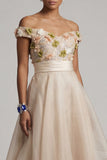 Off The Shoulder A Line Apricot Mother Of the Bride Dress with 3D Flowers