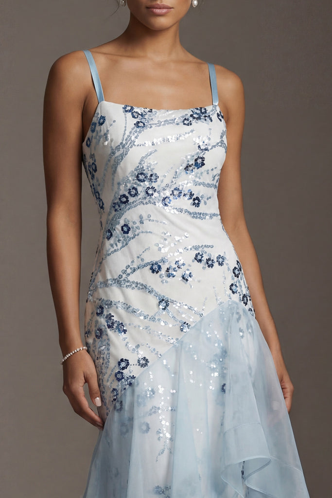 ZAPAKA Women Sequin Mother Of the Bride Dress Ruffled Spaghetti Straps