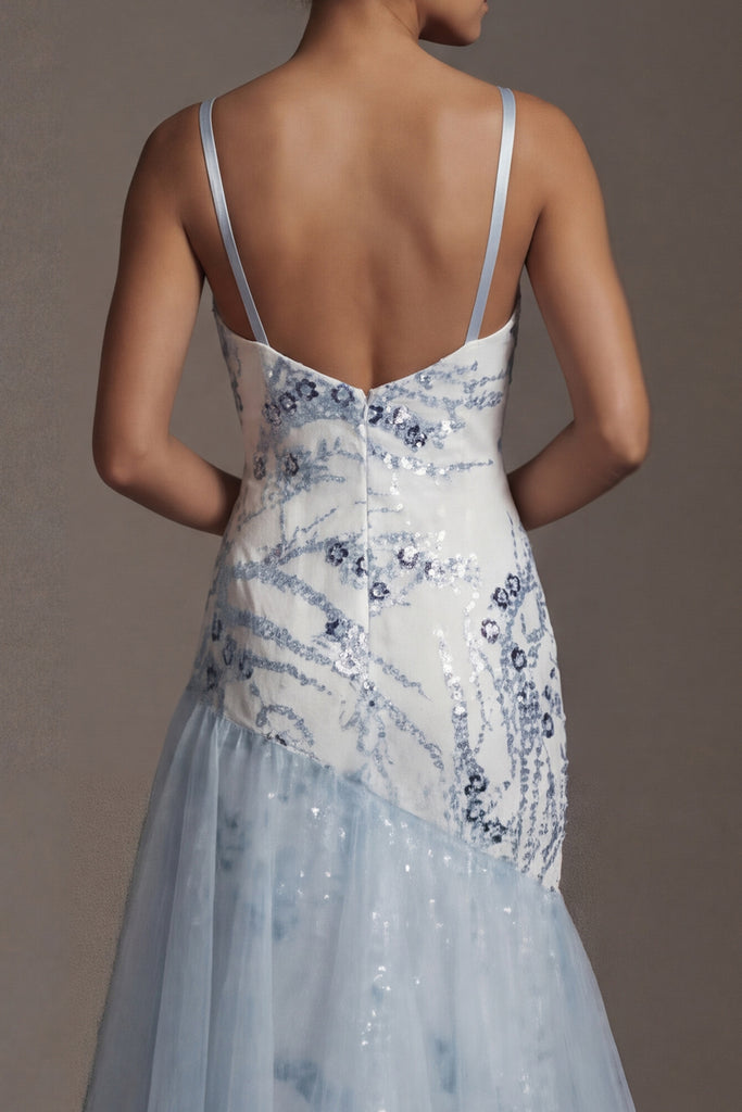 ZAPAKA Women Sequin Mother Of the Bride Dress Ruffled Spaghetti Straps