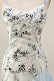 Light Blue Mermaid Sequin Long Prom Dress with Ruffles