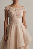 Bateau Neck A Line Blush Sequin Mother Of the Bride Dress