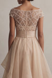 Bateau Neck A Line Blush Sequin Mother Of the Bride Dress