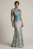 Lake Blue Sequin Mermaid Ruched Mother Of the Bride Dress