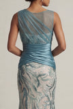 Lake Blue Sequin Mermaid Ruched Mother Of the Bride Dress