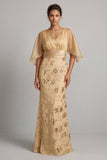 Mermaid Champagne Sequin Half Sleeve Mother Of the Bride Dress