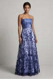 Strapless A Line Navy Floral Mother Of the Bride Dress