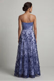 Strapless A Line Navy Floral Mother Of the Bride Dress
