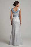 Cowl Neck Mermaid Light Blue Brocade Mother Of Bride Dress