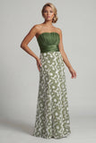 Strapless A Line Green Floral Mother Of Bride Dress