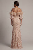 Champagne Off the Shoulder Mermaid Sequins Long Mother Of the Bride Dress with Slit