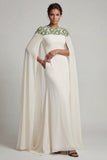 Ivory Chiffon Sheath Round Neck Mother Of the Bride Dress with Long Sleeves