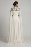 Ivory Chiffon Sheath Round Neck Mother Of the Bride Dress with Long Sleeves