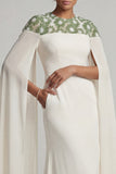 Ivory Chiffon Sheath Round Neck Mother Of the Bride Dress with Long Sleeves