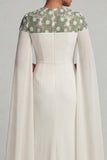 Ivory Chiffon Sheath Round Neck Mother Of the Bride Dress with Long Sleeves