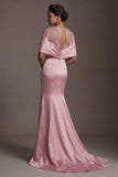 Mermaid Satin Pink Round Neck Long Mother Of the Bride Dress