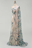 Sparkly One Shoulder Light Blue Mermaid Mother of the Bride Dress with Side Cape