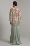 Light Green Satin Mermaid Mother of the Bride Dress with Detachable Cape