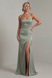 Light Green Satin Mermaid Mother of the Bride Dress with Detachable Cape