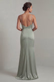 Light Green Satin Mermaid Mother of the Bride Dress with Detachable Cape
