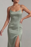 Light Green Satin Mermaid Mother of the Bride Dress with Detachable Cape
