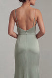 Light Green Satin Mermaid Mother of the Bride Dress with Detachable Cape