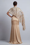 Champagne Mermaid Satin Mother of the Bride Dress with Detachable Cape