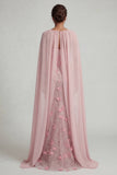 Strapless Pink Mermaid Floral Mother of the Bride Dress with Detachable Cape