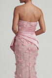 Strapless Pink Mermaid Floral Mother of the Bride Dress with Detachable Cape