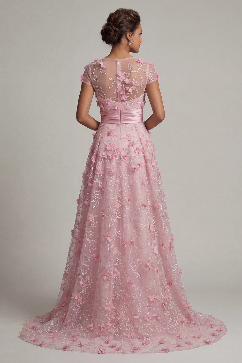 ZAPAKA Women Pink Mother Of Bride Dress A Line Short Sleeve 3D Flower Evening Dress, Pink / US14 ZAPAKA Women Pink Mother Of Bride Dress A Line Short Sleeve 3D Flower Evening Dress, Pink / US14