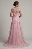 Pink A Line Short Sleeve Mother Of Bride Dress with 3D Flowers