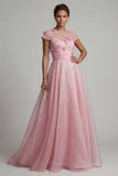 Round Neck A Line Pink Mother Of Bride Dress with 3D Flowers