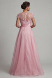 Round Neck A Line Pink Mother Of Bride Dress with 3D Flowers