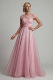Round Neck A Line Pink Mother Of Bride Dress with 3D Flowers