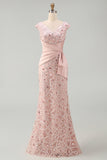 Beaded Blush V Neck Mermaid Mother Of Bride Dress