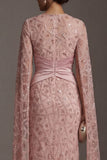 Beaded Blush Sheath Mother Of Bride Dress with Cap Sleeves