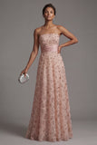 Strapless Beaded Blush A Line Mother Of Bride Dress with Detachable Cape