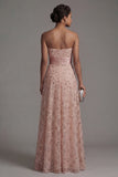 Strapless Beaded Blush A Line Mother Of Bride Dress with Detachable Cape