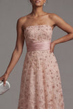 Strapless Beaded Blush A Line Mother Of Bride Dress with Detachable Cape