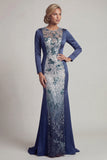 Sequins Navy Long Sleeves Mermaid Mother Of Bride Dress