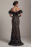 Off The Shoulder Black Sequin Mermaid Mother Of Bride Dress