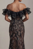 Off The Shoulder Black Sequin Mermaid Mother Of Bride Dress