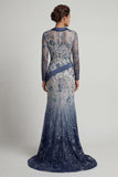 Floral V Neck Mermaid Navy Appliqued Mother Of Bride Dress