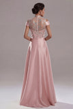 Off The Shoulder Illusion Neck A Line Pink Sequin Mother Of Bride Dress
